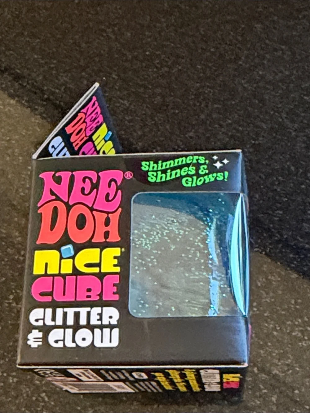 NIB 100% Auth NeeDoh Nice Cube Glitter & Glow Super Solid Squish - Blue